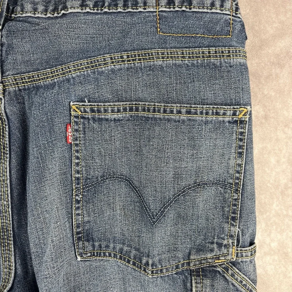 Vtg LEVI'S Carpenter Loose Straight Jeans Mens 38x32 Baggy Work Dark‎ Wash Denim